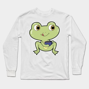 Frog with Cup of Coffee Long Sleeve T-Shirt